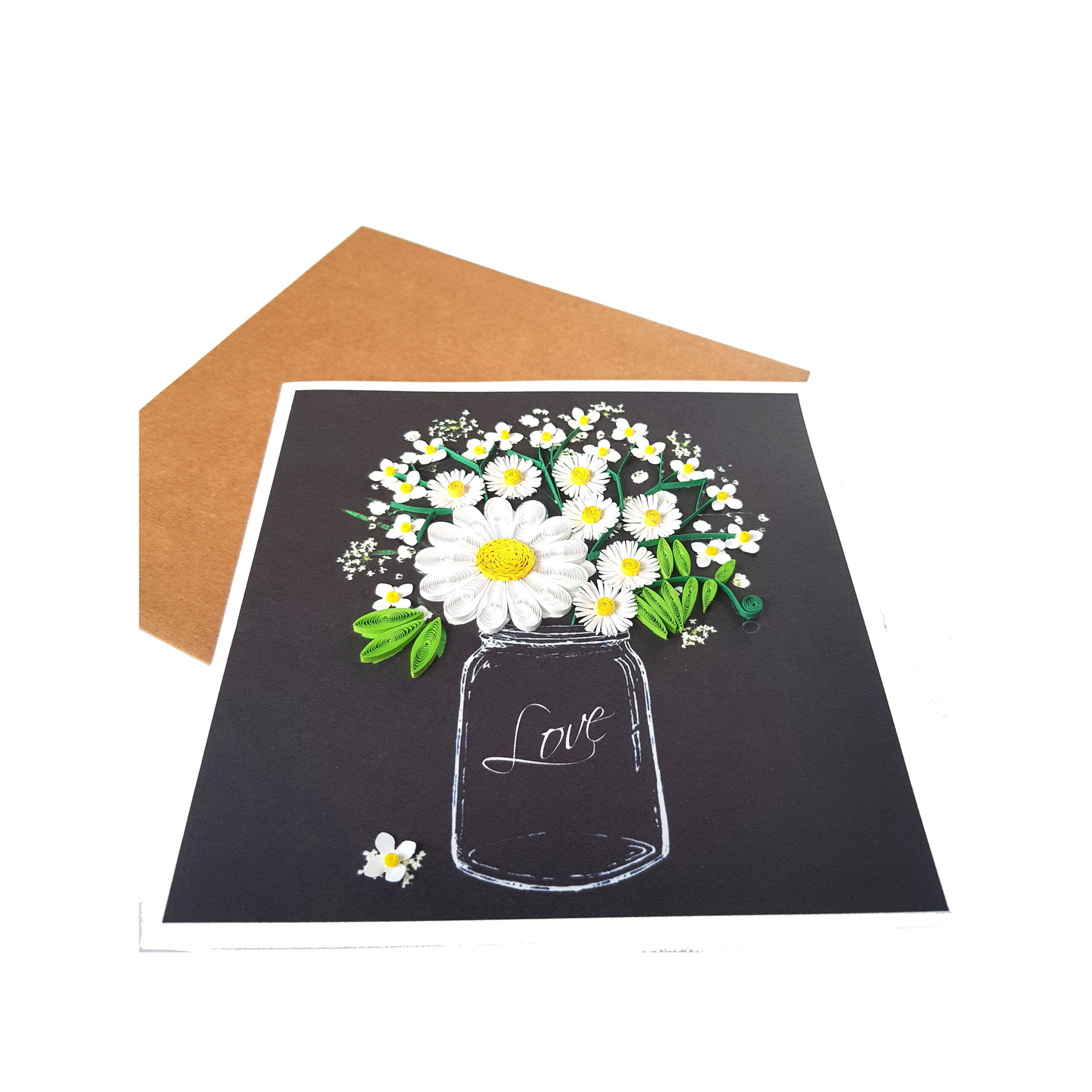QUILLING WHITE DAISY GREETING CARD